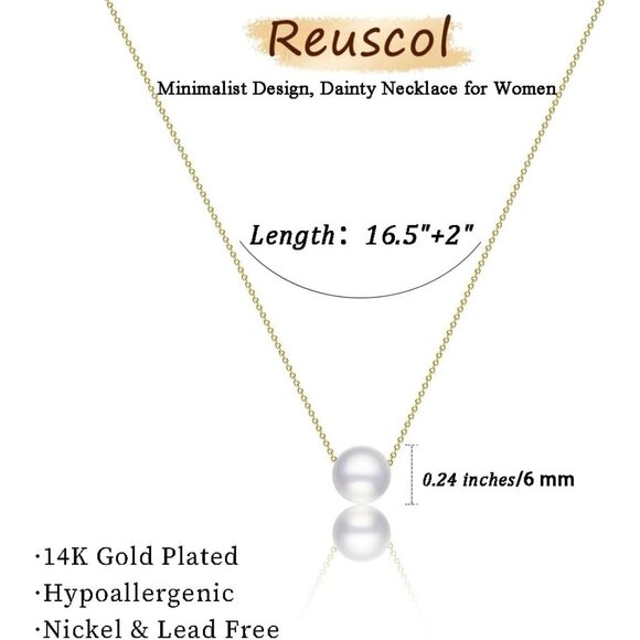 Women's 1 Gold Pearl Necklace 14k Gold Plated Dainty Pearl Necklace Choker - Picture 5 of 7